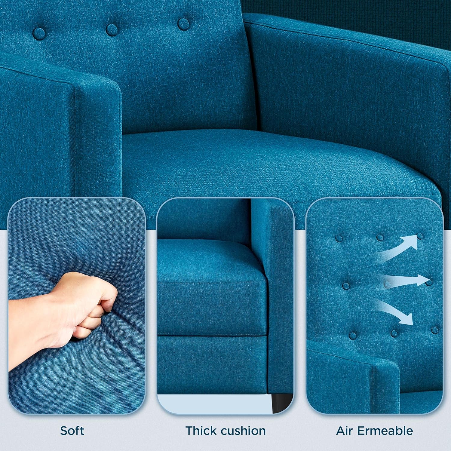 Yaheetech Fabric Recliner Chair Mid-Century Modern Recliner Adjustable Single Recliner Sofa with Thicker Seat Cushion Tufted Upholstered Sofa with Pocket Spring for Living Room Bedroom Blue Set of 2