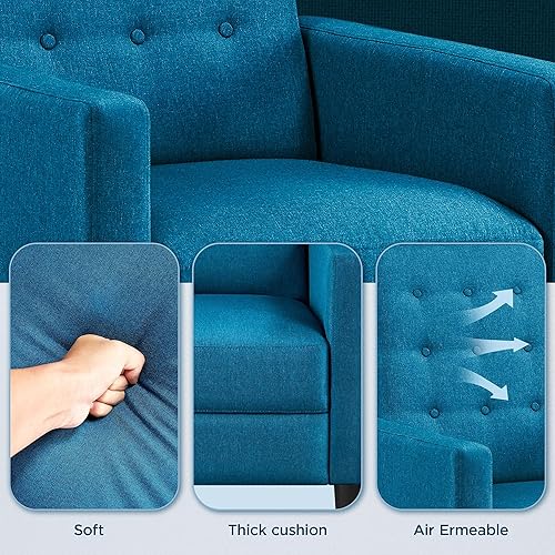 Miniatura 9 de Topeakmart Sofá reclinable de tela moderna de mediados de siglo para sala de estar, cojín acolchado, asiento de cine en casa, color azul