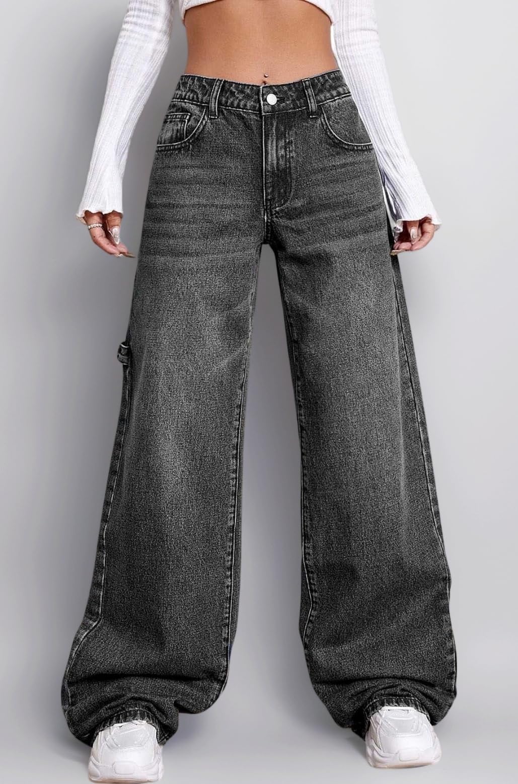 GRECIILOOKS High Waist Jeans for Women – Wide Leg Straight Fit Denim | Baggy Cargo Style Casual Pants for Girls & Daily College Wear