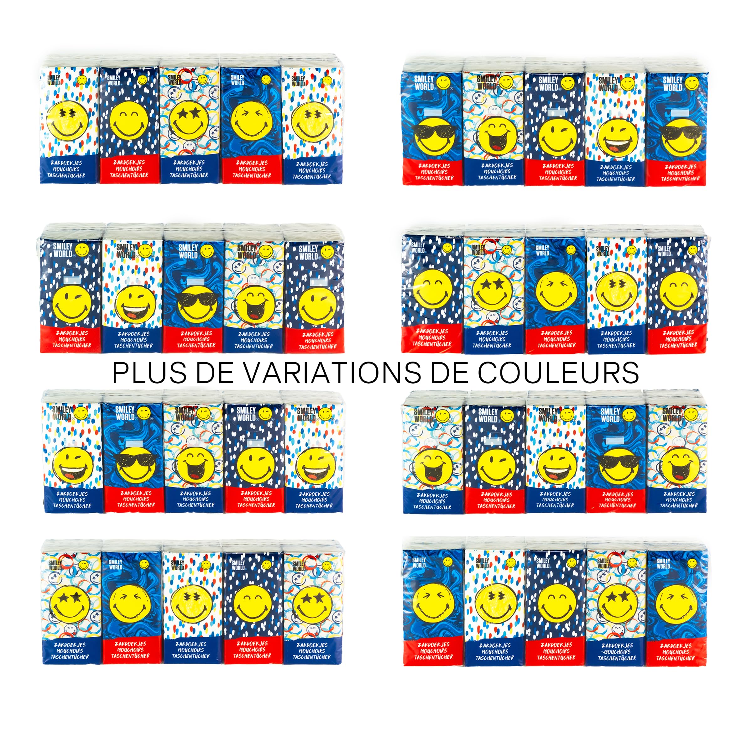 Lot de 100 paquets de mouchoirs de poche – 1000 mouchoirs à 4 plis au total – Mouchoirs en papier ultra doux et résistants | Série Bleue – SmileyWorld
