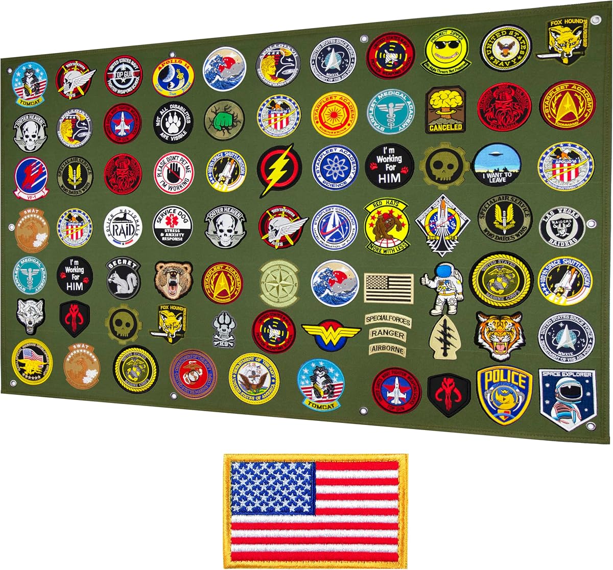 Tablero de soporte de panel de exhibición de parches tácticos para emblemas de gancho y bucle de uniforme de moral de combate del ejército militar, 43 pulgadas x 27,5 pulgadas (grande), con 1 parche de bandera incluido