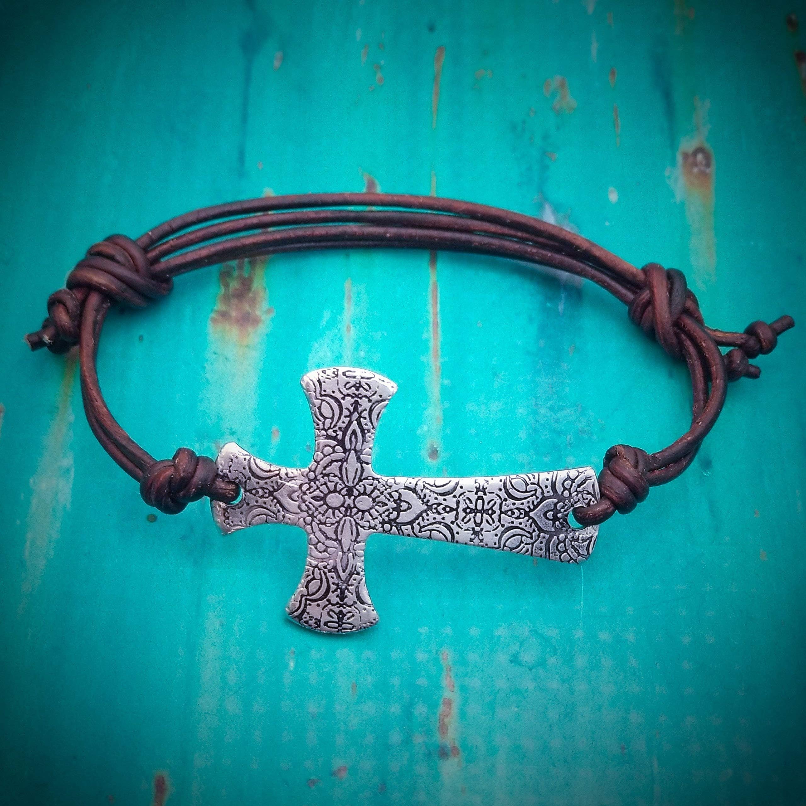 Adjustable Leather Cross bracelet