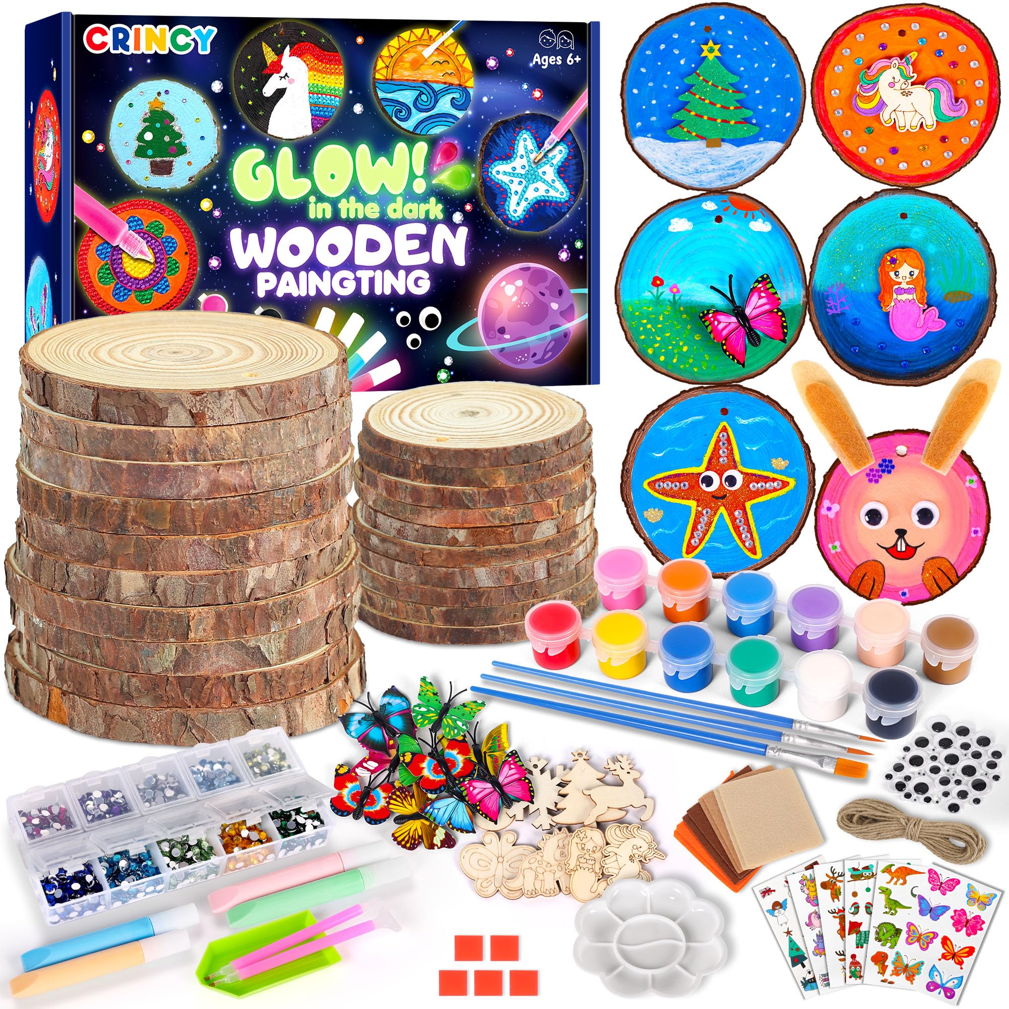 Crincy Kids Wooden Painting Kit, Glow in The Dark Paint Kit, Arts and Crafts Birthday Party Gifts for Kids Ages 8-12, Creative Art & Craft Activity