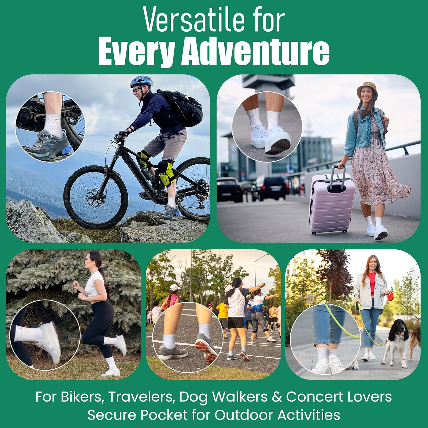 Zipper Sock Wallet (3 Pack) - Cotton & Polyester Zipper Socks with Pockets - Fits shoe size 6-13 - Black, White, Grey