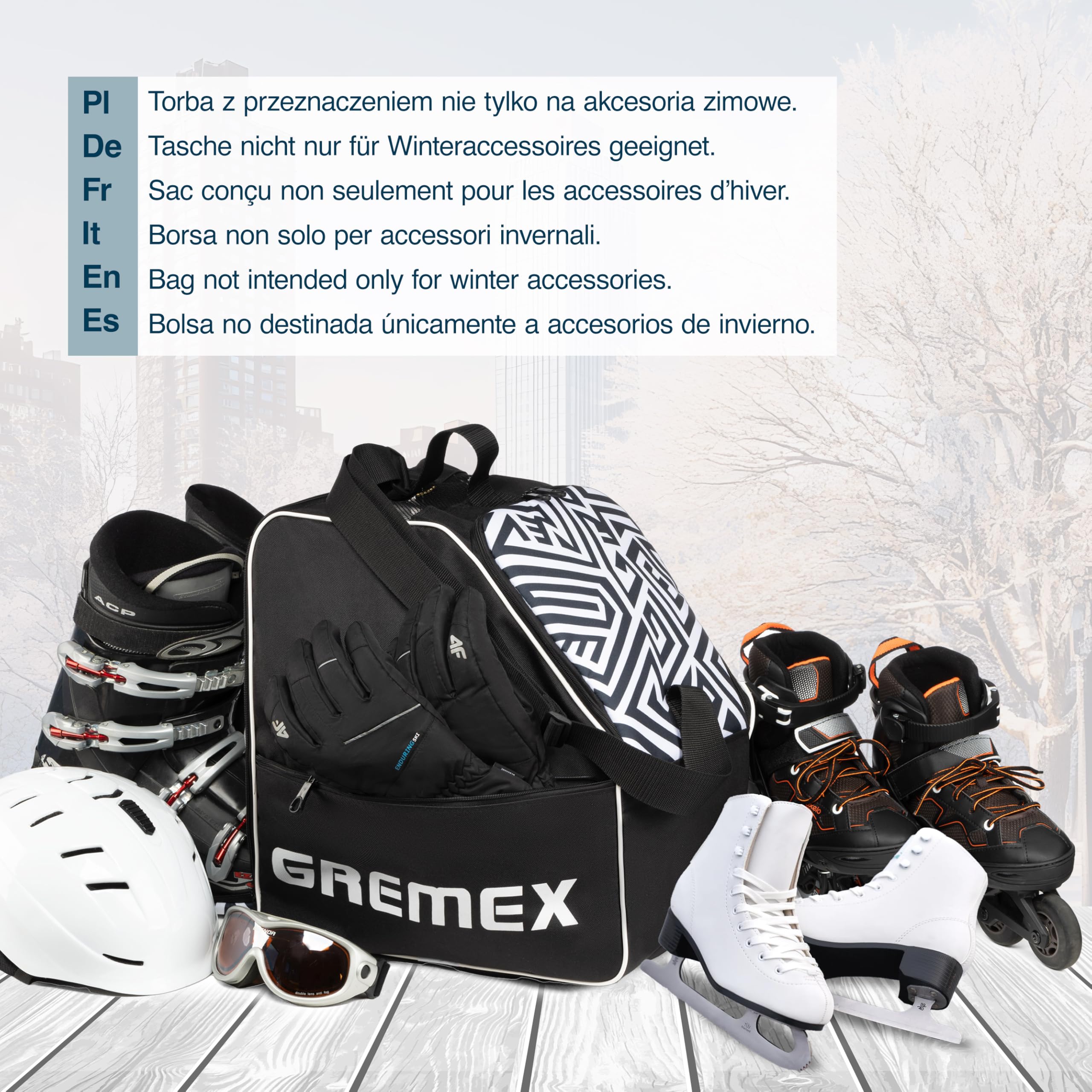 Skischuhtasche mit Helmfach - Wasserfester Skischuhrucksack für Skischuhe und Helm - Widerstandsfähig mit Titan-Nähten - Bequem für Transport, Reisen und Schutz Ihrer Ausrüstung