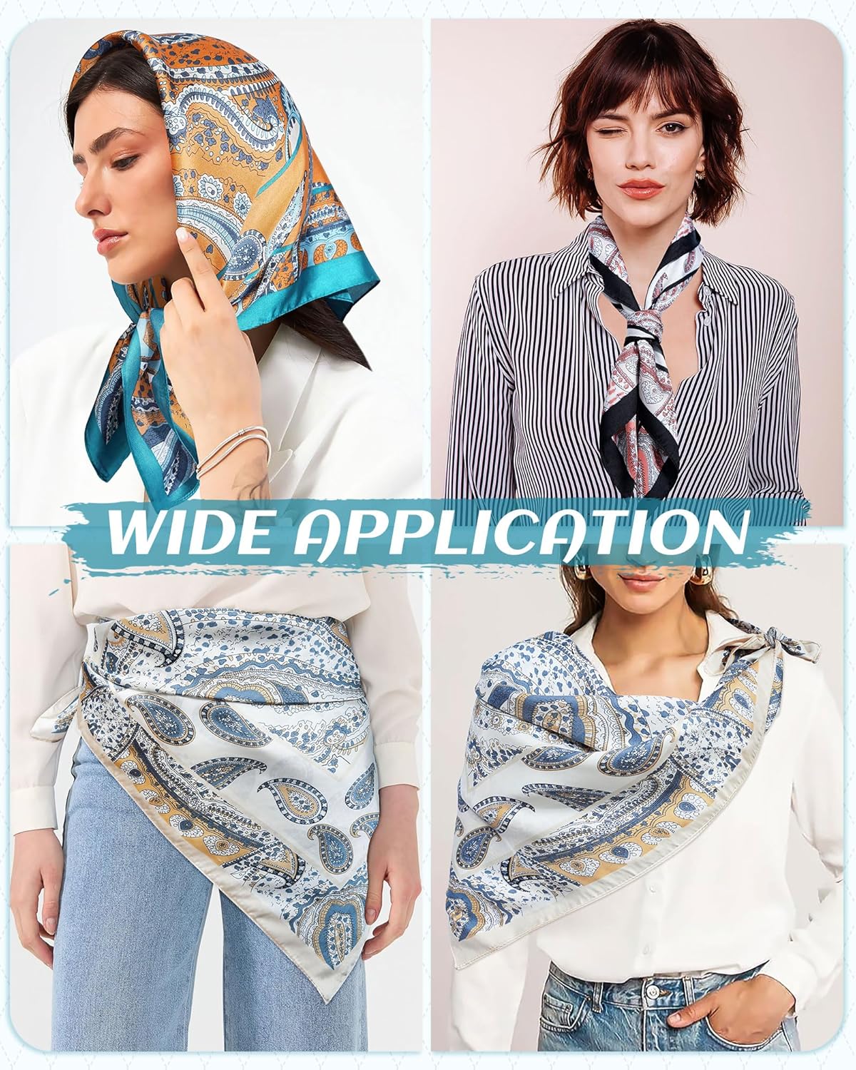 Mesovor 27.5" Square Satin Head Scarves, 3 Pack Satin Bandanas for Women | Silk Feeling Hair Neck Wraps Scarf Headband - Image 6