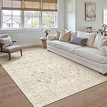 PureCozy Vintage Beige Rugs Living Room Large 160x230cm Bedroom Washable Non Slip Soft Area Rug Kitchen Bedroom Dining Room Office Indoor Carpet Low Pile Carpets