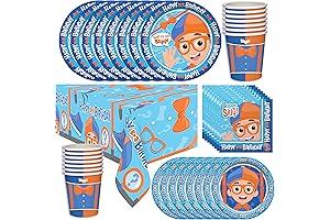 Blippi Party Supplies Deluxe Set with Cups, Plates, Tablecloth and Napkins