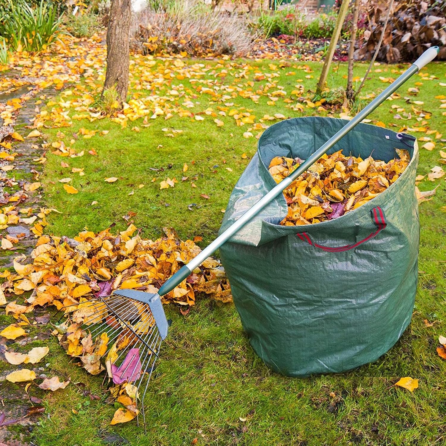 3 Pack 72 Gallons Reusable Yard Waste Bags, Collapsible Heavy Duty Gardening Bags with 4 Reinforced Handles, Waterproof Leaf Yard Waste Container Bag for Clean Up and Storage
