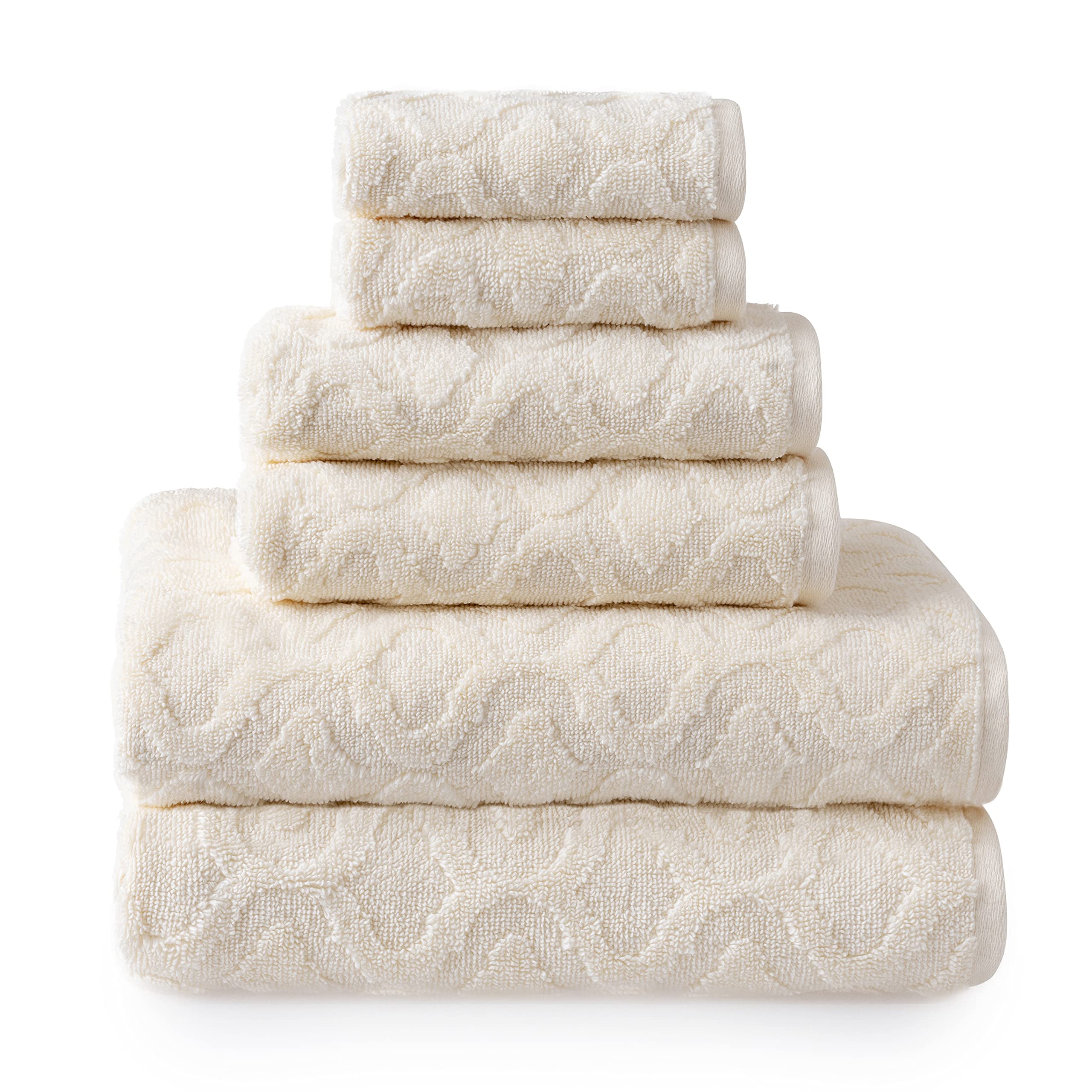 Amazon.com: Welhome Athena Cotton Poly Luxurious 6 Piece Towel Set | Cream  | Textured | Highly Absorbent | Soft & Fluffy | 600 GSM |Machine Washable |  2 Bath - 2 Hand - 2 Wash Towels : Home & Kitchen