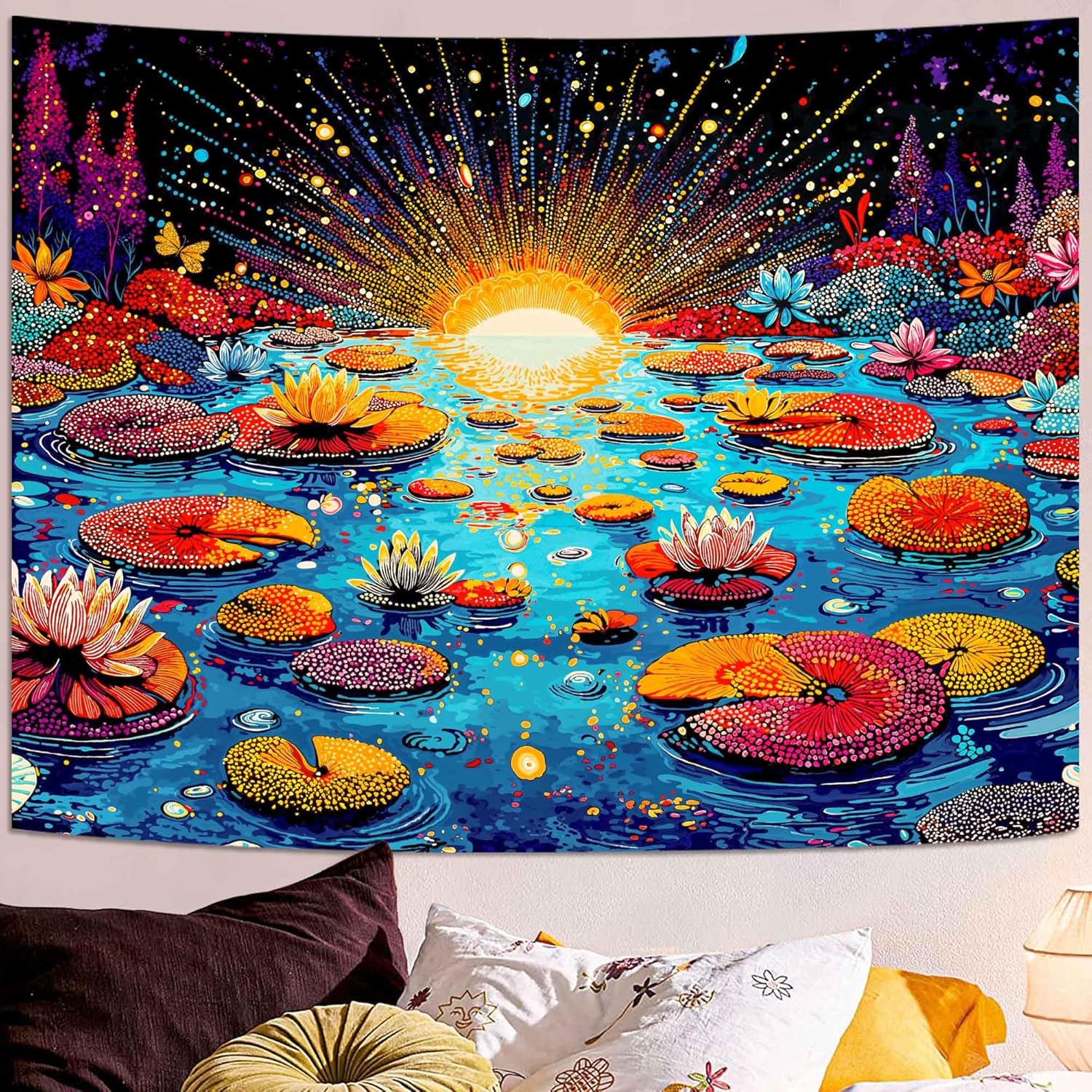 Kanuyee Trippy Wonder Garden Wall Tapestry, Vibrant Fantasy Floral Tapestries for Room Decor, Hippie Tapestry 80x60 Inch