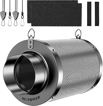 HG Power 6 Inch Carbon Filter Odor Control with Australian Virgin Charcoal, for Inline Duct Fan, Pipeline Fan, Air Filtration, Grow Tent, Hydroponics, Growing Kit, 3D Printers,  150mm x 200mm