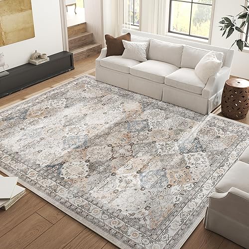 jinchan Alfombra marroquí de 8 x 10 pies, lavable, diseño de medallones florales, enrejado marroquí, antideslizante, alfombra de cocina vintage,