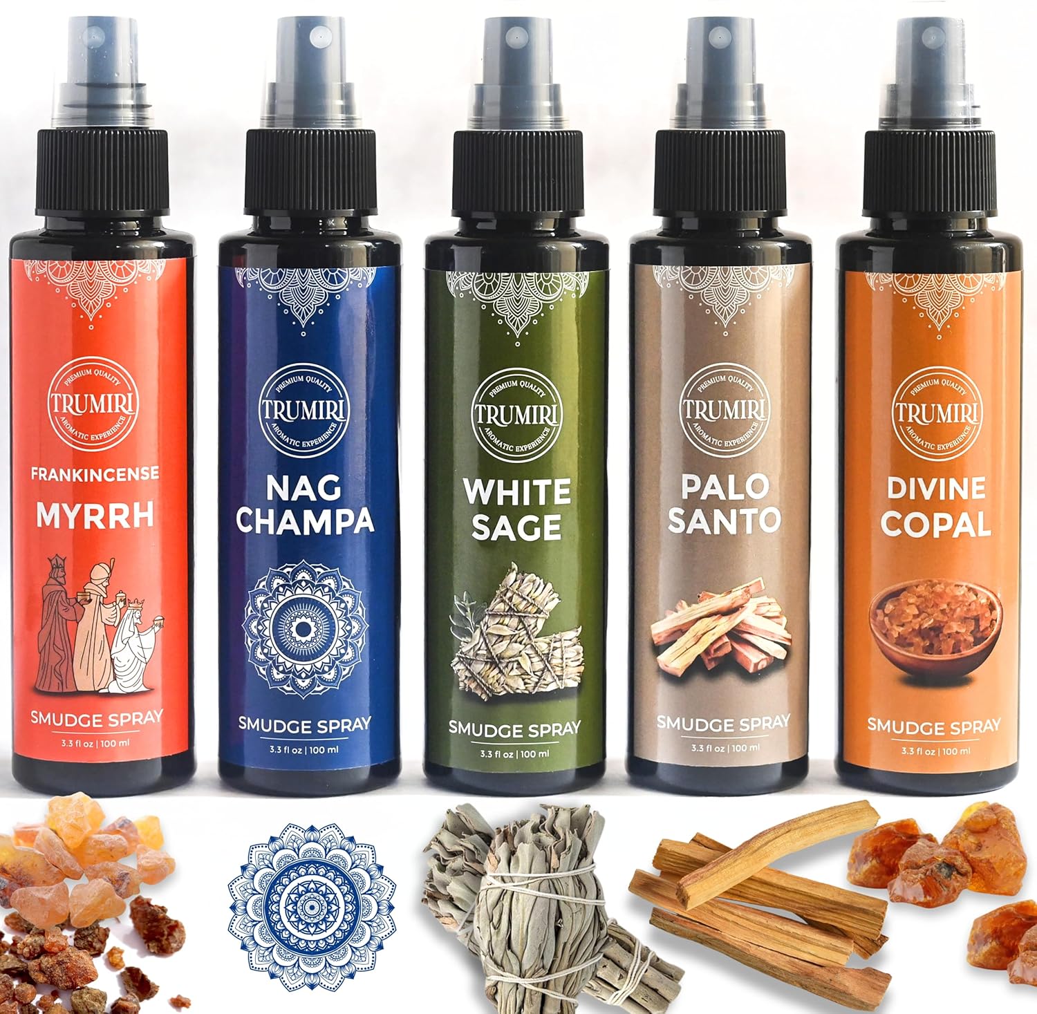 Set of 3 Smudge Sprays White Sage|Palo Santo|Frankincense Myrrh for Spiritual Cleansing of Negative Energy and Protection - Natural Room Sprays and Body Mists Made with Non Toxic Essential Oils