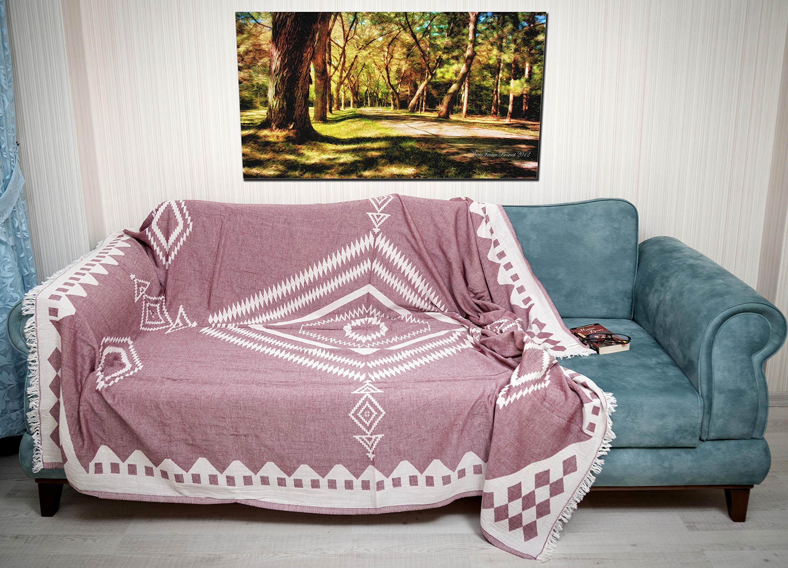 Bersuse 100% Baumwolle - Bahamas XXL Strandtuch Sofa-Überwurf - Burgunderrot