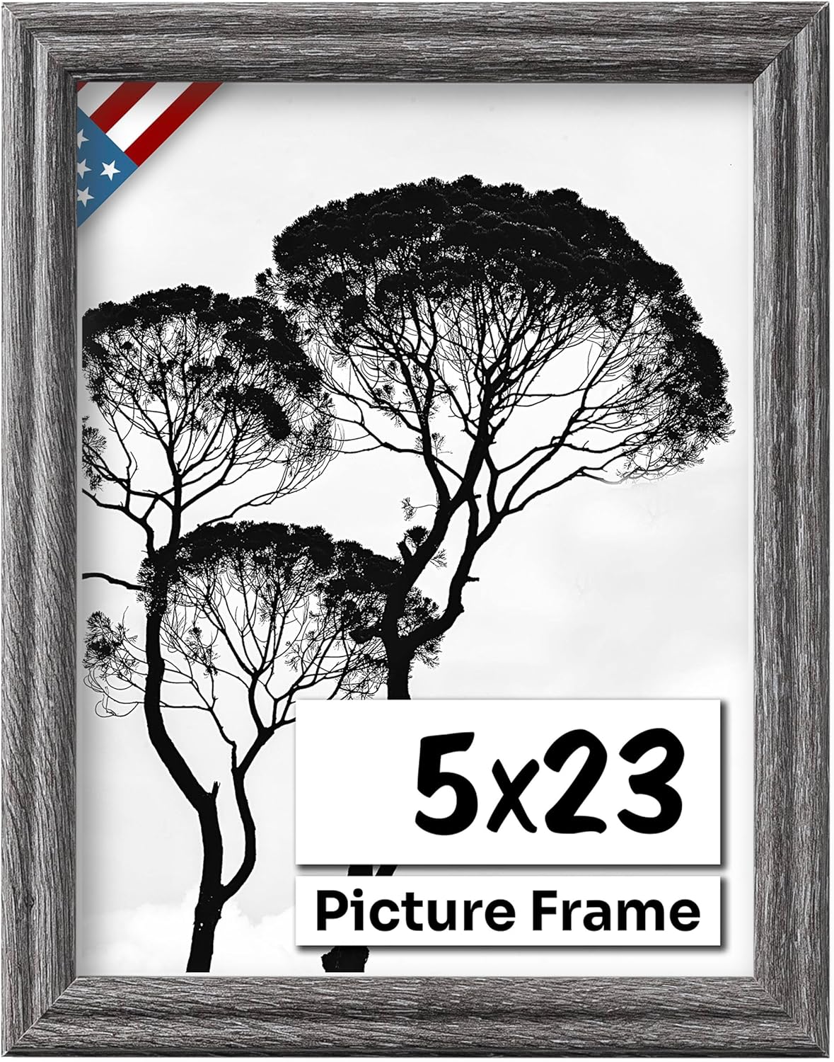 Barnwood Gray 5x23 Picture Frame .75" Inch Wide - Handmade American Solid Wood Picture Frames with Preinstalled Hangers and UV Blocking Plexiglass Frames
