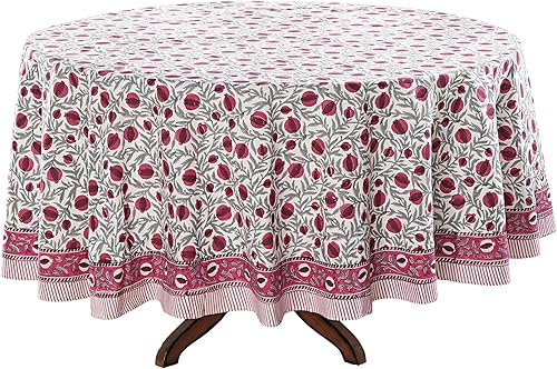 Miniatura 7 de Ridhi Sangria - Mantel redondo 100% algodón 110 % algodón, estampado a mano, lavable, reutilizable, para fiestas, bufé, comedor, bodas, campo,
