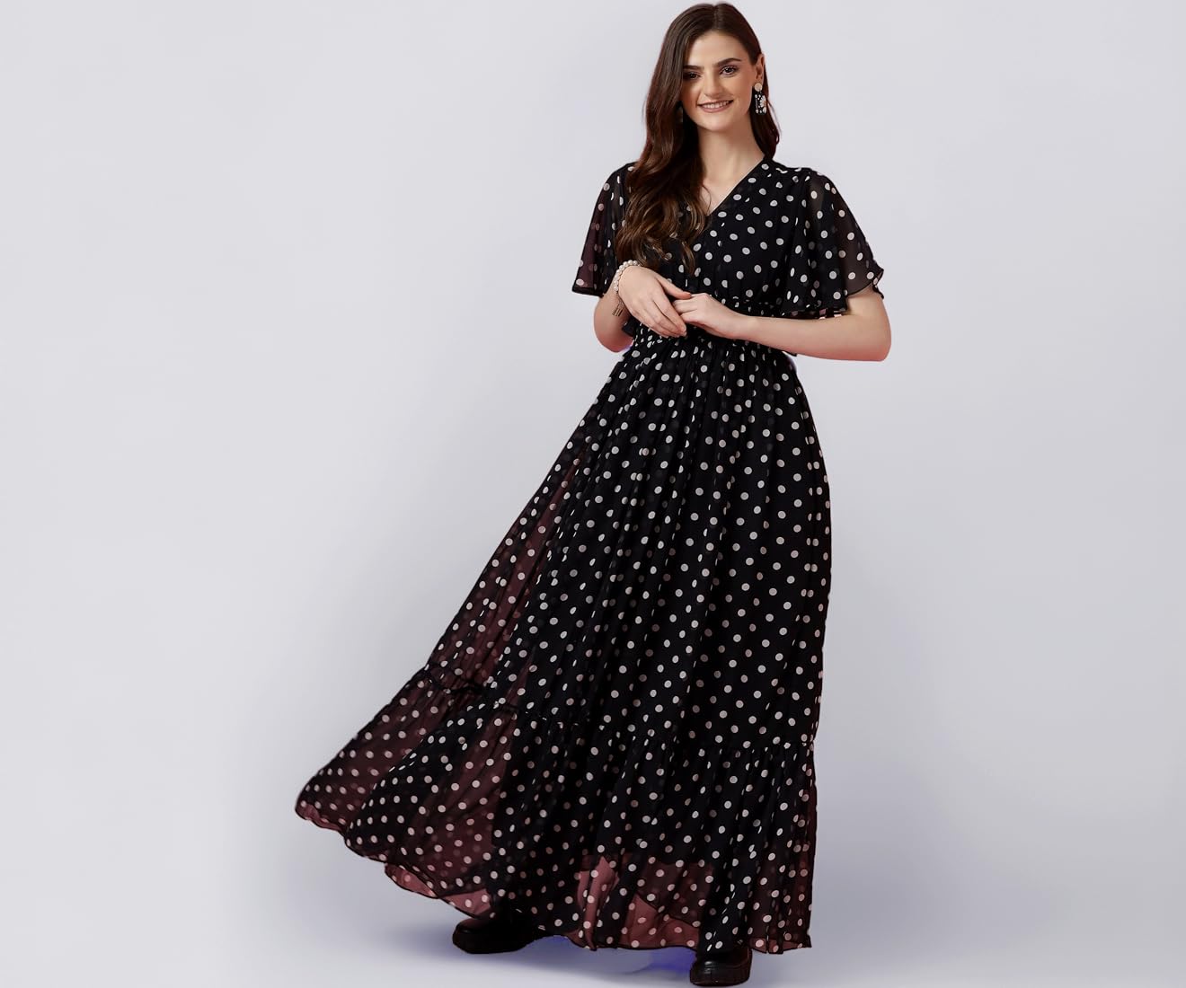 ワンピース VALLAN Dot Pattern Cotton Flare Dress Buy Black Cotton