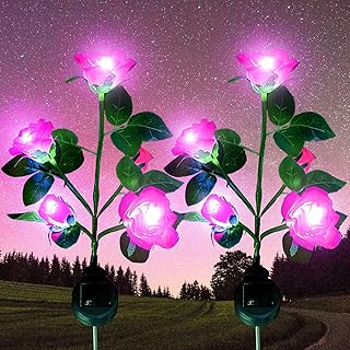Luces solares Exterior Jardín, XVZ lámparas Decorativas LED Rosas Solares, impermeable lámpara solar con flor más grande y panel solar más ancho, para jardín césped terraza camino(rosa 2 paquetes)