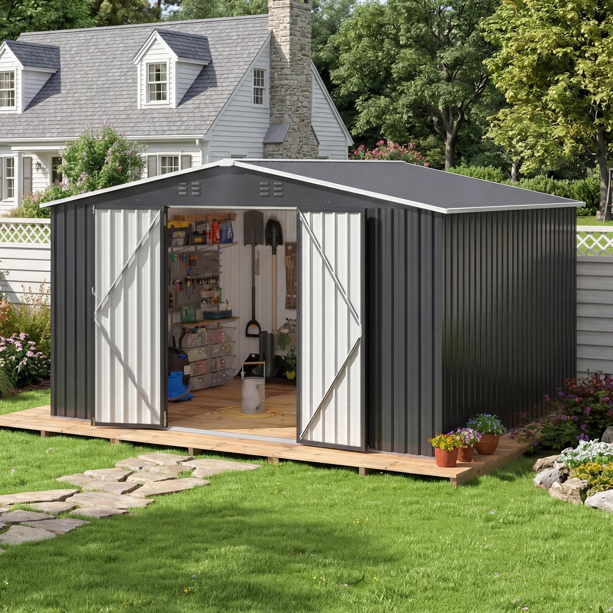 AirWire 10x12 FT Outdoor Storage Metal Shed for Backyard Garden Patio