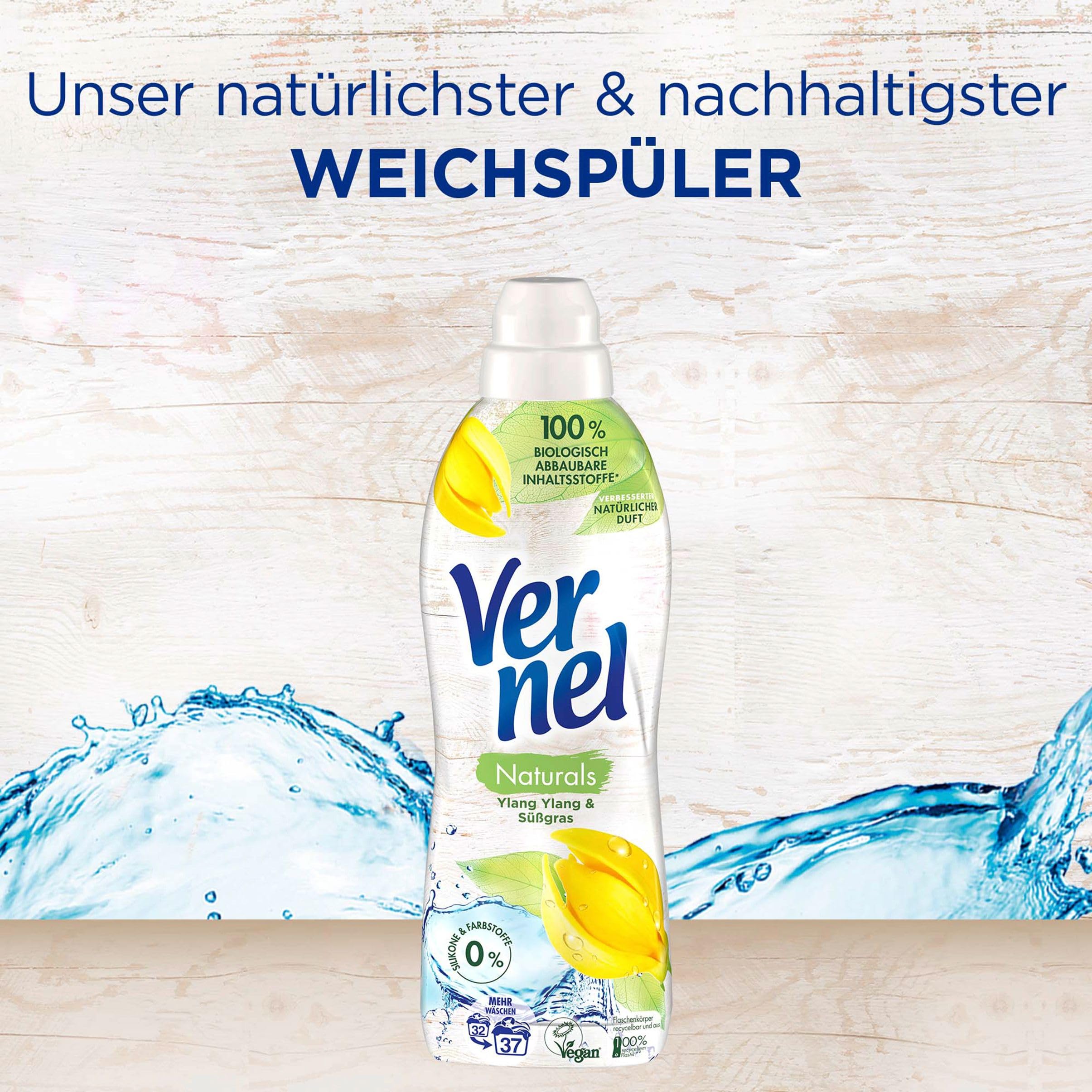 Vernel Naturals Weichspüler, Ylang Ylang & Süßgras, 192 (6 x 32) Waschladungen, 100% vegan, 99% naturbasierte Inhaltsstoffe, ohne Silikone und Farbstoffe