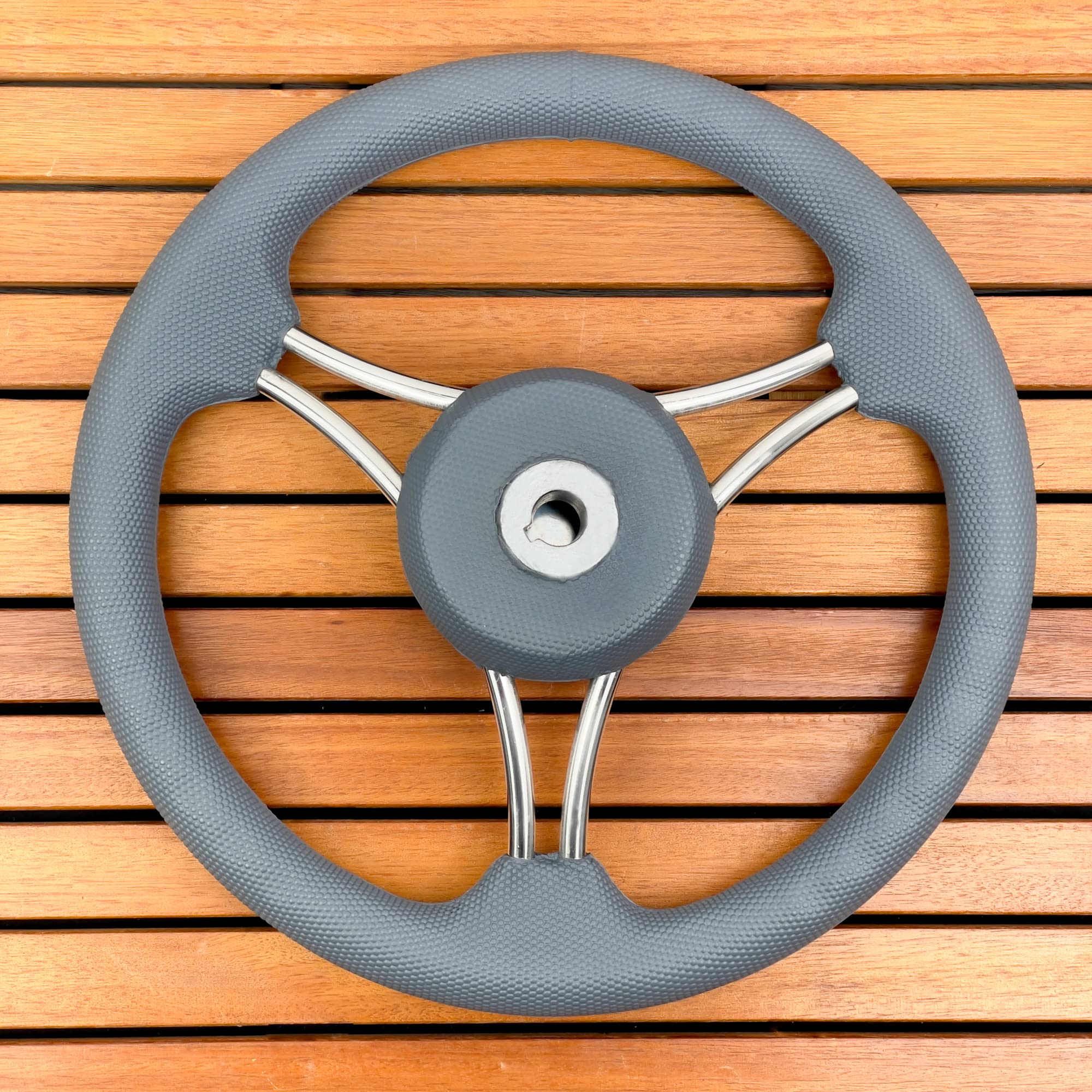 GATE14® Volante 'Panarea' arqueado de 6 radios de acero inoxidable y PU gris para barco o bote Ø 35 cm