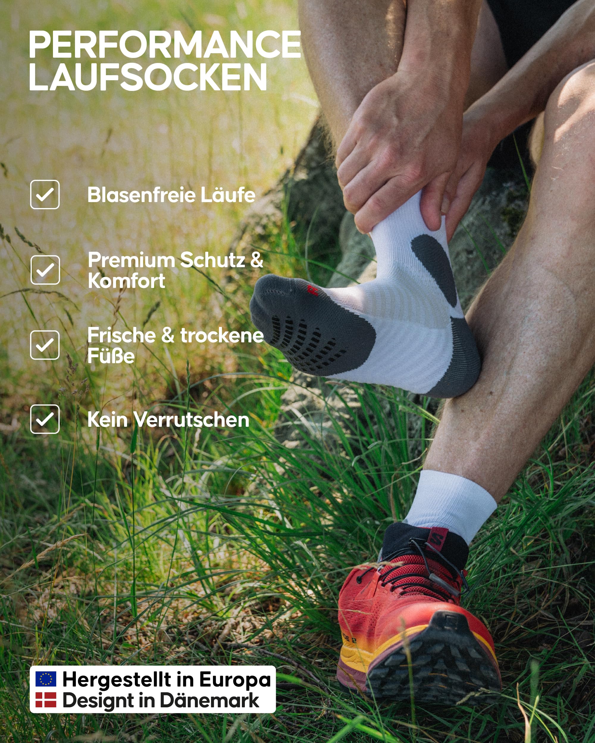 DANISH ENDURANCE Premium Grip Sportsocken, Rutschfeste Laufsocken, Performance Grip Socks, Anti-Rutsch, Sport Stoppersocken, Padel, Laufen, Fußball, Kompression & Blasenschutz, für Damen & Herren