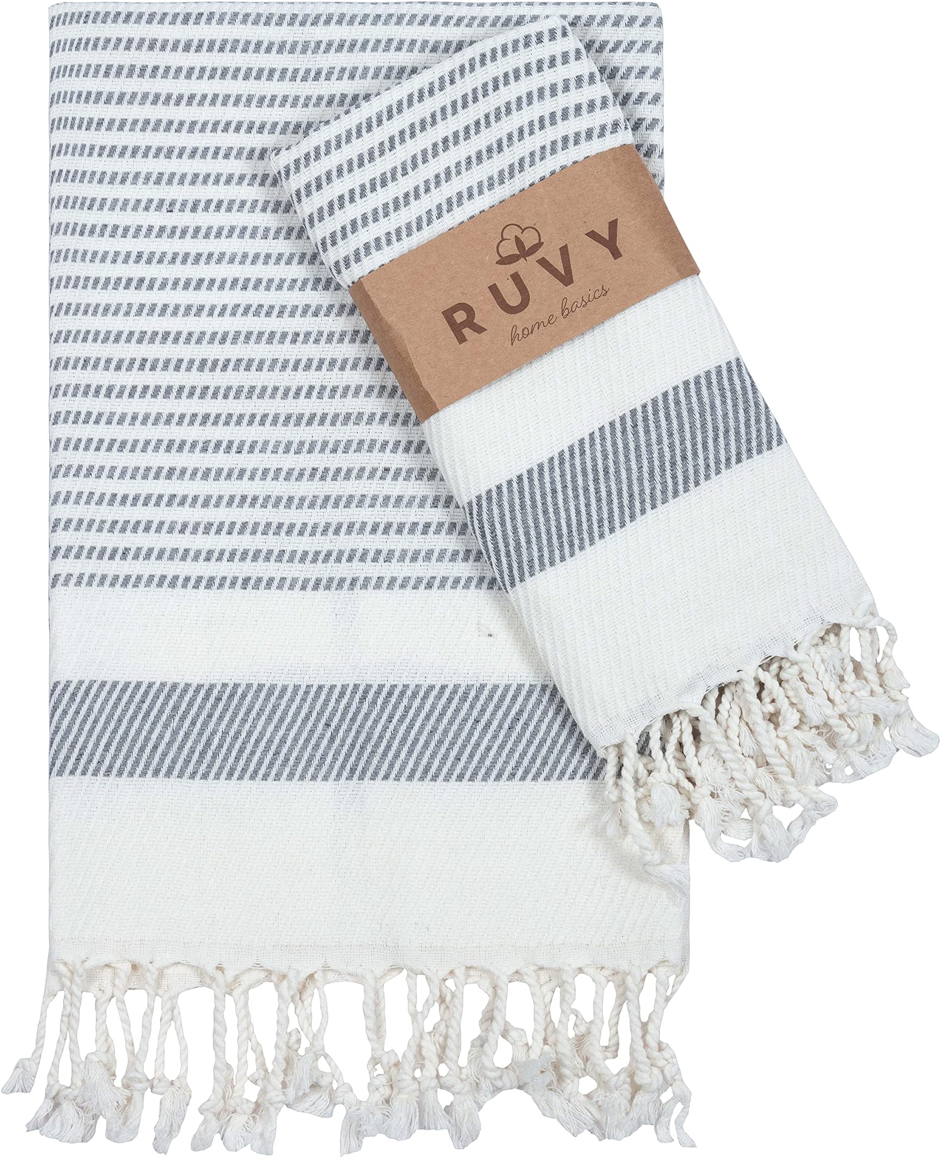 Ruvy Home Basics Turkish Hand Towels for Bathroom Set of 2 | 18"x40", Cotton | Decorative Towel for Bathroom, Kitchen, Dishcloth, Tea, Yoga, Face, Gym - Light Grey