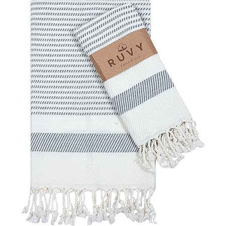 Ruvy Home Basics Turkish Hand Towels for Bathroom Set of 2 | 18"x40", Cotton | Bathroom Hand Towels & Decorative Hand Towels for Bathroom, Kitchen Towels, Dishcloth, Tea, Yoga, Face, Gym - Light Grey