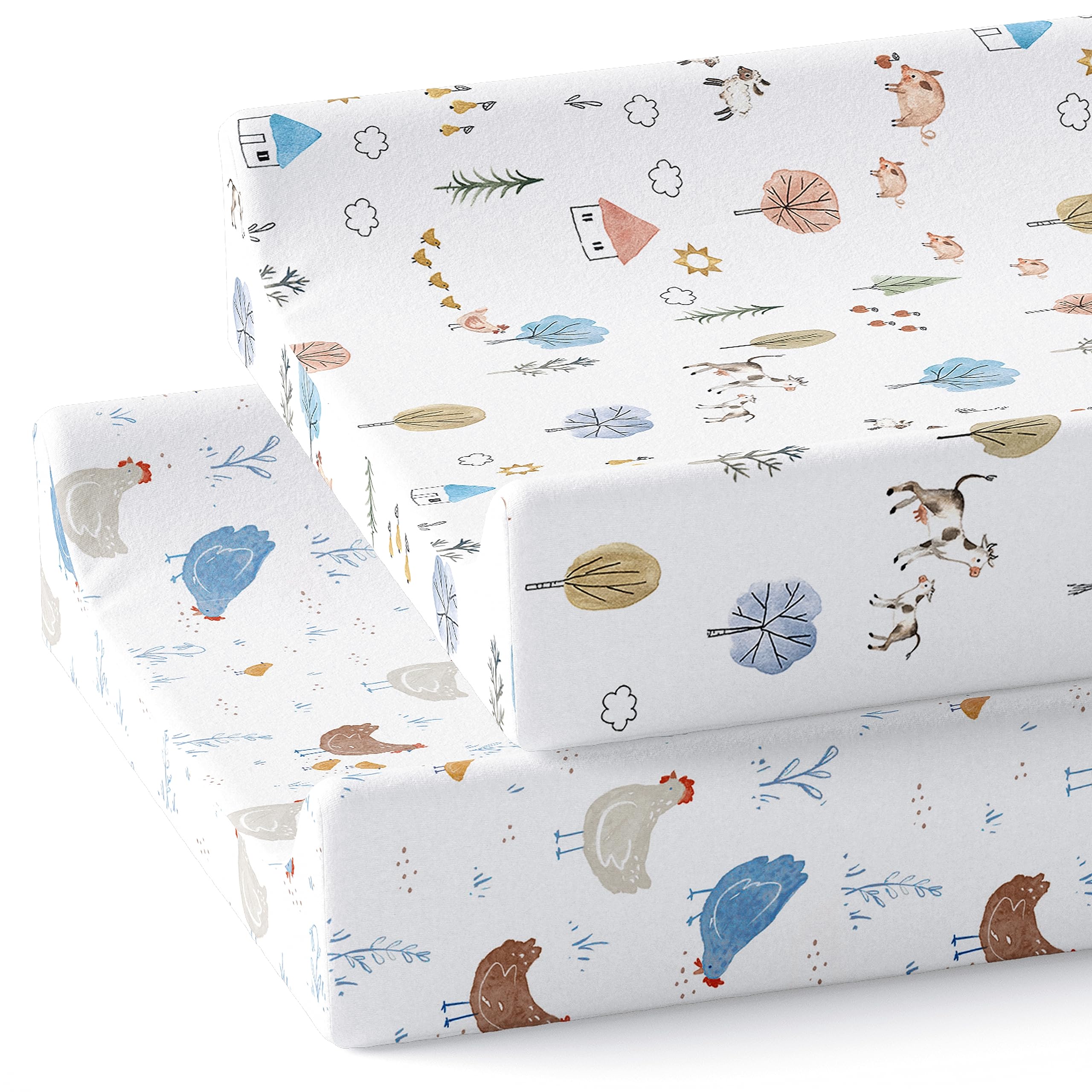 Baby Changing Pad Cover 2-Pack for Boys, Girls (Farm Animals) - Premium Fitted Sheets Baby Diaper Changing Table Cover - Buttery Soft Cotton Blend