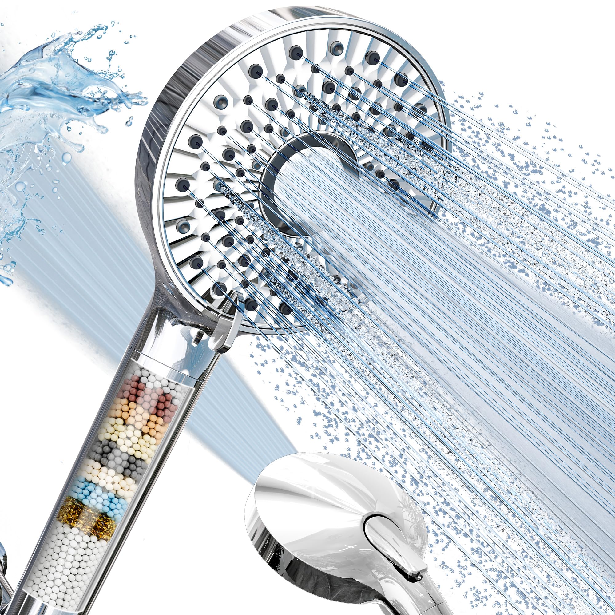 Photo 1 of Magichome Filtered Shower Head with Handheld, High Pressure 10-Spd Detachable Chrome Showerhead with Stainless Hose, Water Softener Filter Beads for Hard Water - Remove Chlorine, Reduce Dry Itchy Skin