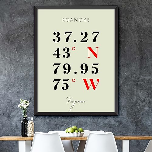 Miniatura 5 de Mapa de Roanoke, Virginia, Coordenadas Multilínea de Colores (24x36)