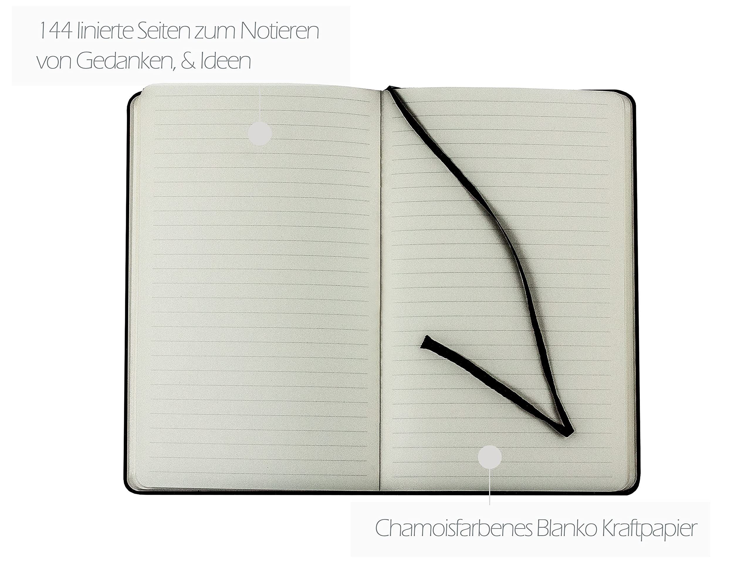 DELMON VARONE - Personalisierbares Notizbuch DIN A5 schmal, gebunden in Premium Vintage Anilin schwarz - Buch liniert im Hardcover Ledereinband mit Merkband -Geeignet auch als Tagebuch & Reisebuch