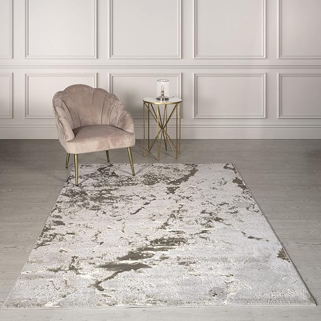 Lord of Rugs Modern Abstract Living Room Rug Silky Shiny Shimmer Effect Luxury Marble Design Short Pile Carpet Dining Bedroom Area Flatweave Rug AU16 Strata Yellow Gold X-Large 200x290 cm (6'7"x9'6")