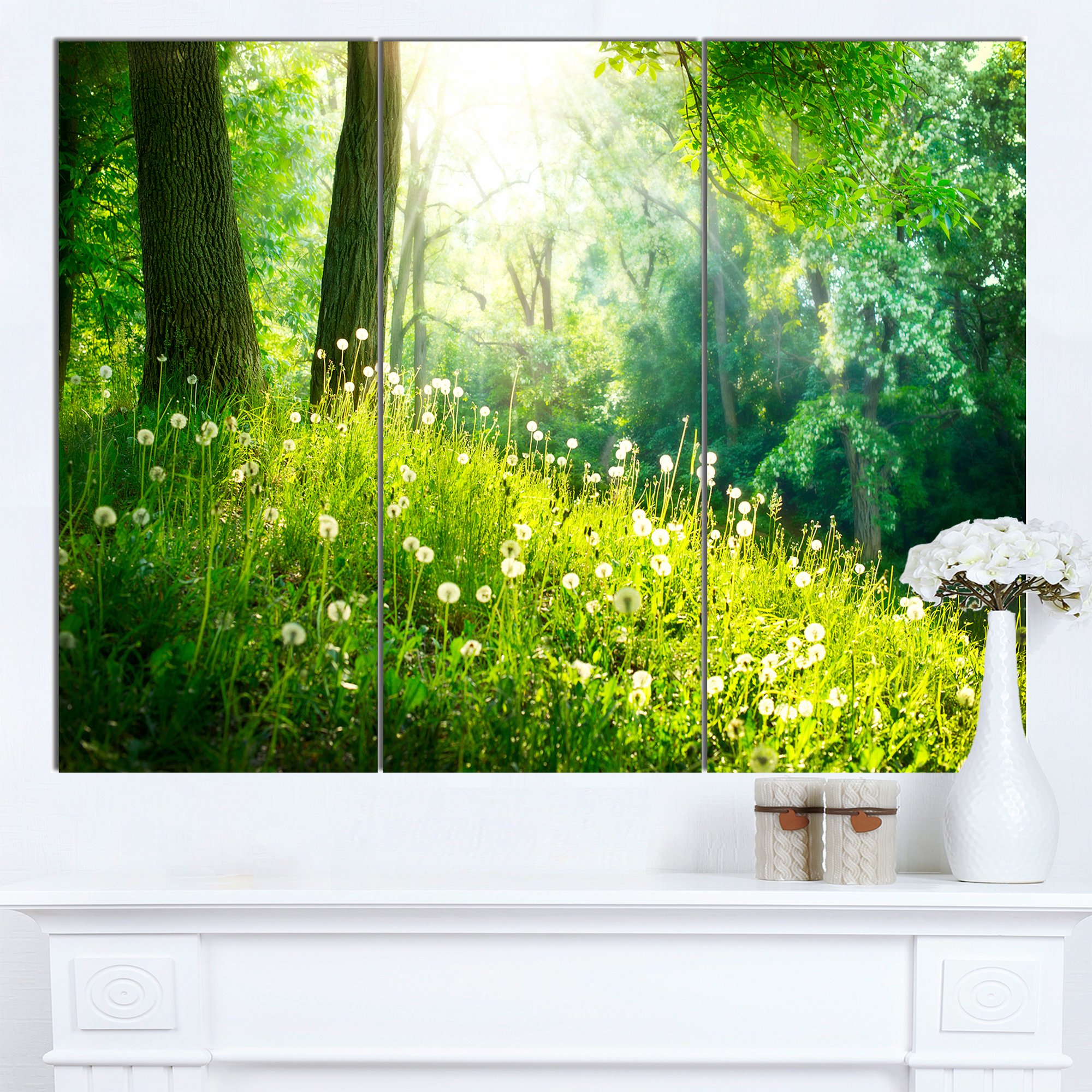 Designart PT14275-3P Beautiful Green Grass & Trees Large Landscape Art Canvas Print,36x28