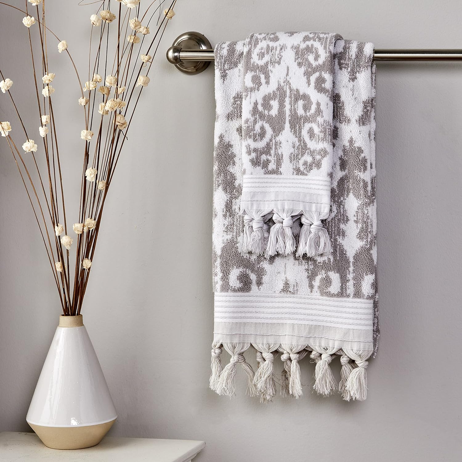 SKL Home Mirage Fringe 100% Turkish Cotton Hand Towel (2-Pack), Taupe , 16x26 in - Image 6