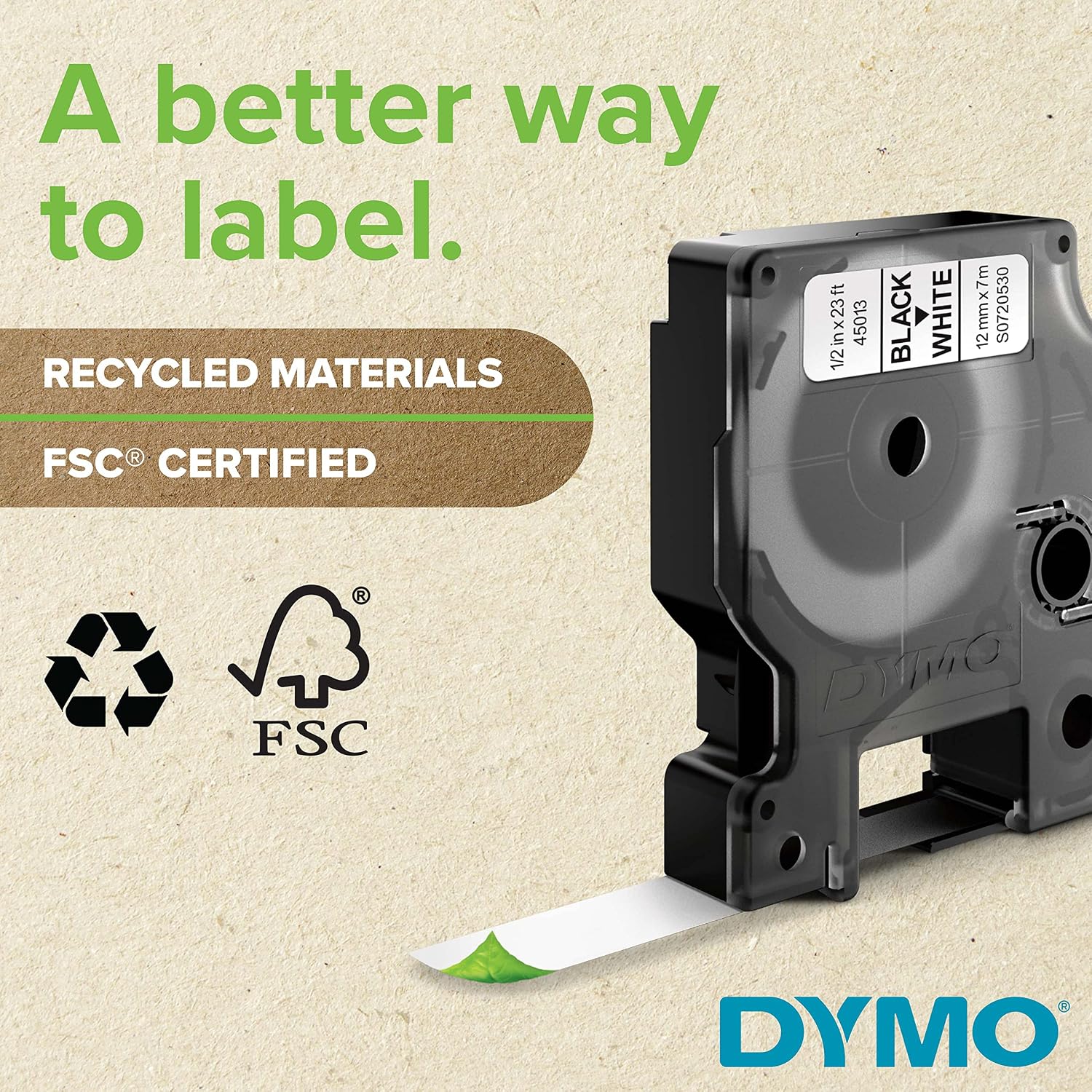 DYMO D1 Durable Labeling Tape for LabelManager Label Makers Black Print on White Tape 1/2" W x 18' L 1 Cartridge