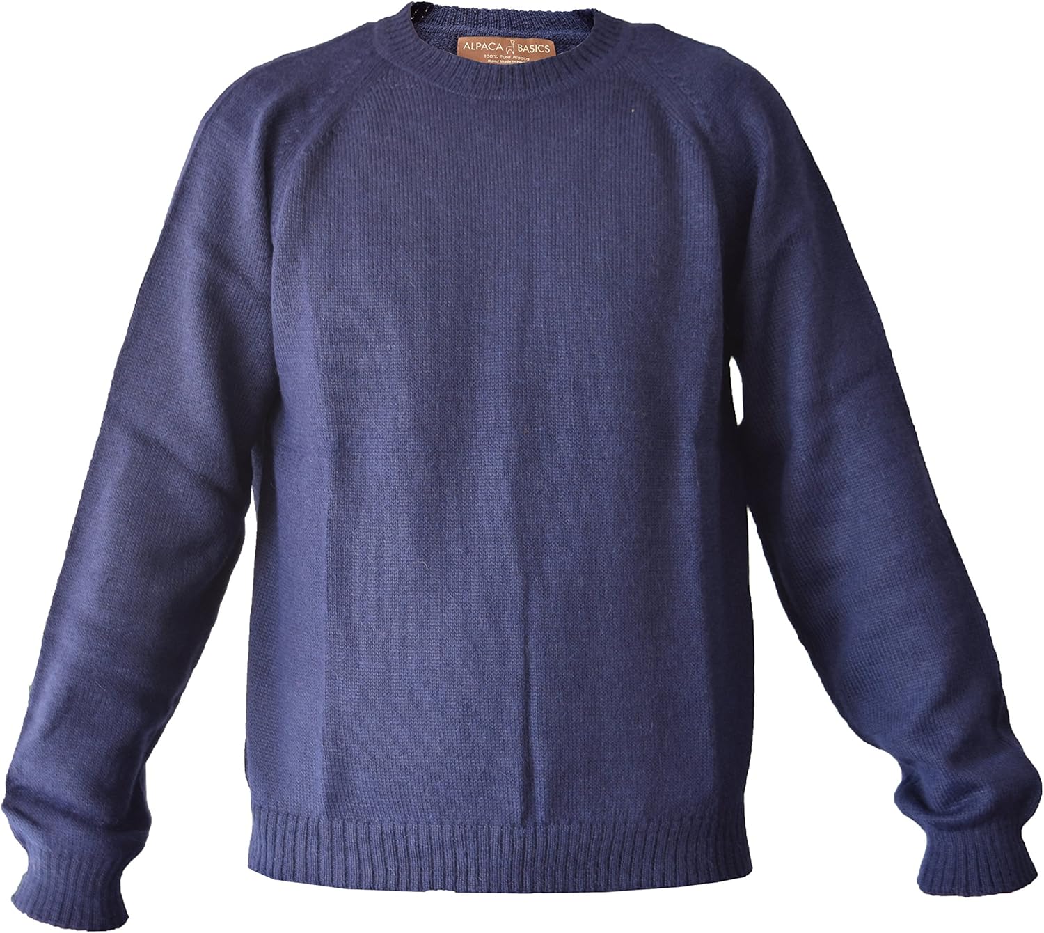 Men's Handmade 100% Alpaca Wool Crew Neck Sweater (Navy Blue, Medium)