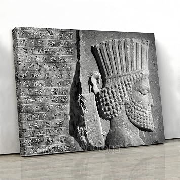 Old Persian cuneiform & ancient Persian soldier wall art, Hakhamaneshi soldier in Persepolis Takht-e Jamshid, Persian canvas prints wall art for your unique home decoration 50x75 CM 20"x30"