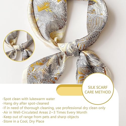 Miniatura 6 de Konblimc Pañuelos de seda de morera 100% pura, bufanda para el cuello para mujer, bufanda cuadrada mediana para el cuello, pañuelo de seda para