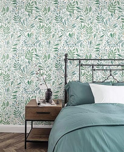 Miniatura 4 de Papel tapiz autoadhesivo para despegar y pegar, papel tapiz de hojas verdes y blancas, papel de contacto extraíble impermeable para armarios y