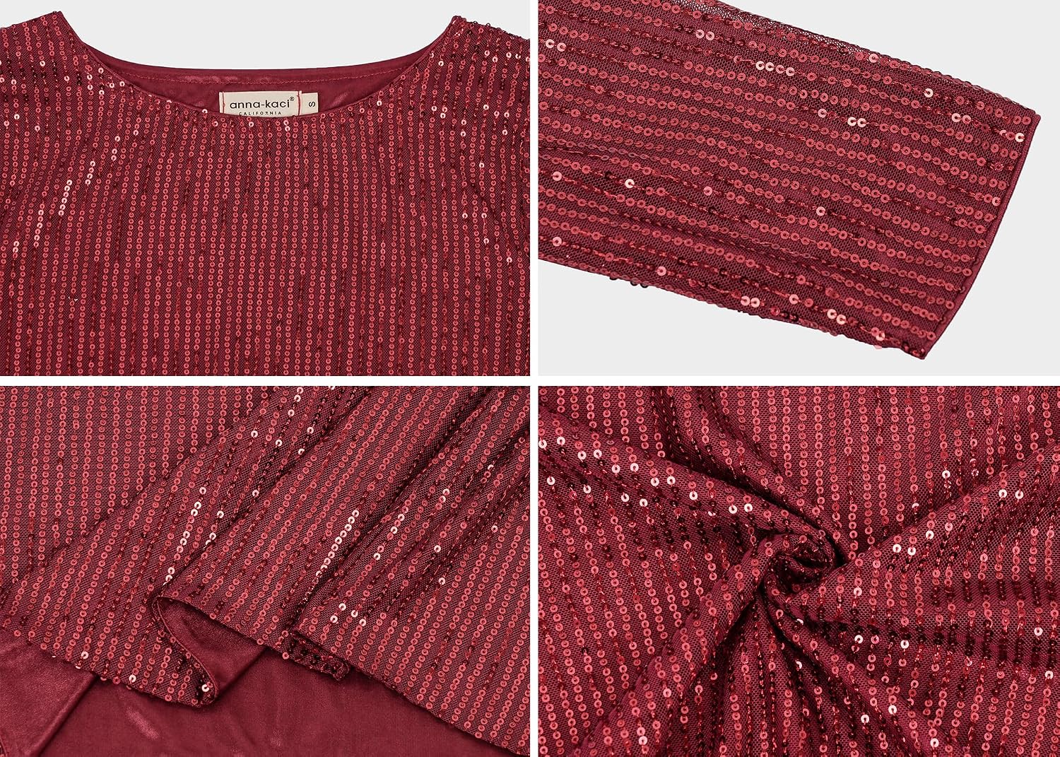 Anna-Kaci Women's Long Sleeve Sequin Crew Neck Top Sparkly Party Blouse with Lined Interior