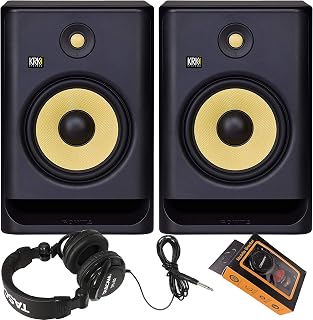 KRK RP8 Rokit 8 G4 Professional Bi-Amp 8" Powered Studio Monitor Pair + TH02 Headphone + Magnet Phone Holder
