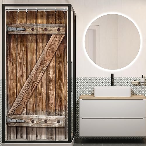 Miniatura 2 de LGhtyro Cortina de ducha rústica para puerta de granero, juego de baño de 36 pulgadas de ancho x 71 pulgadas de alto, tablero de madera estrecho,