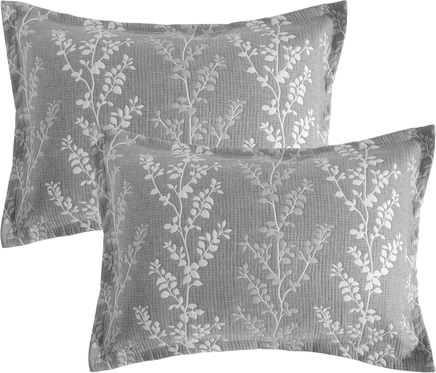 NTBAY Cotton Standard Pillow Shams, 3 Layer Muslin Breathable Soft Thermal Yarn Dyed Sham Covers, 2 Pack 20x26 Oxford Pillowcases with Envelope Closure, Grey Tree - Image 7