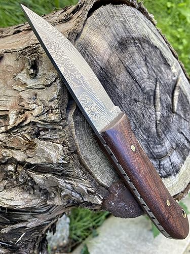 Miniatura 8 de Venta - Cuchillo de caza de Damasco hecho a mano personalizado Hermoso cuchillo de Bushcraft con funda y sacapuntas de cuchillo