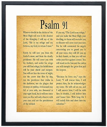 Póster enmarcado del Salmo 91 con impresión del Salmo 91, arte de pared cristiano, póster de regalo religioso Salmo 91, versículo de la Biblia,