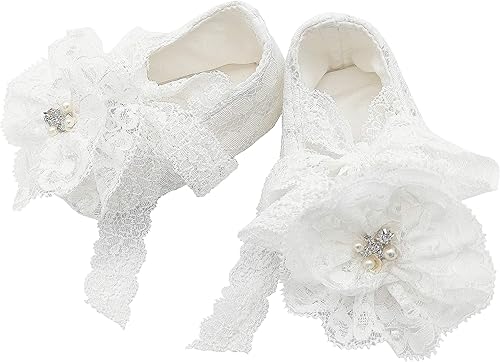 Miniatura 4 de Glamulice Conjunto de zapatos y diadema para recién nacidos, para bautizo, bautizo, sesión de fotos, comunión, para recién nacidos