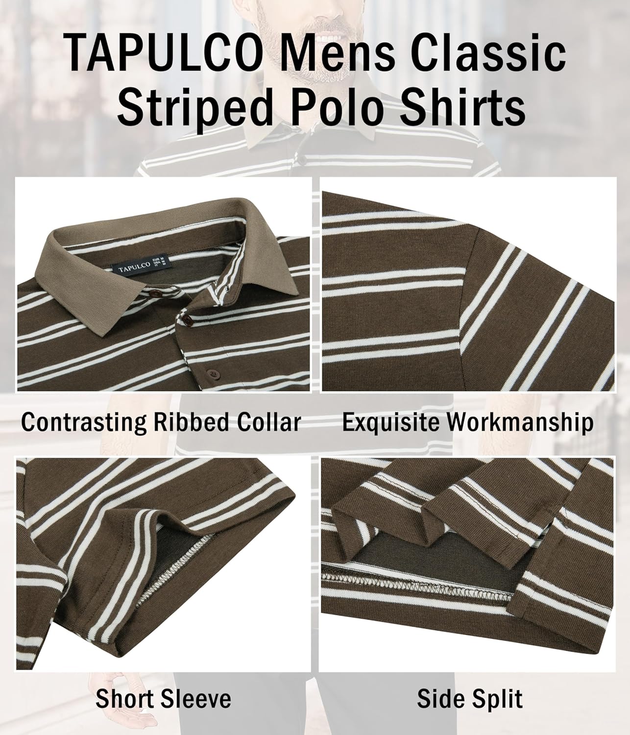 TAPULCO Mens Classic Fit Striped Polo Shirts Long&Short Sleeve Casual Collared Sports Daily T-Shirts for Everyday Wear
