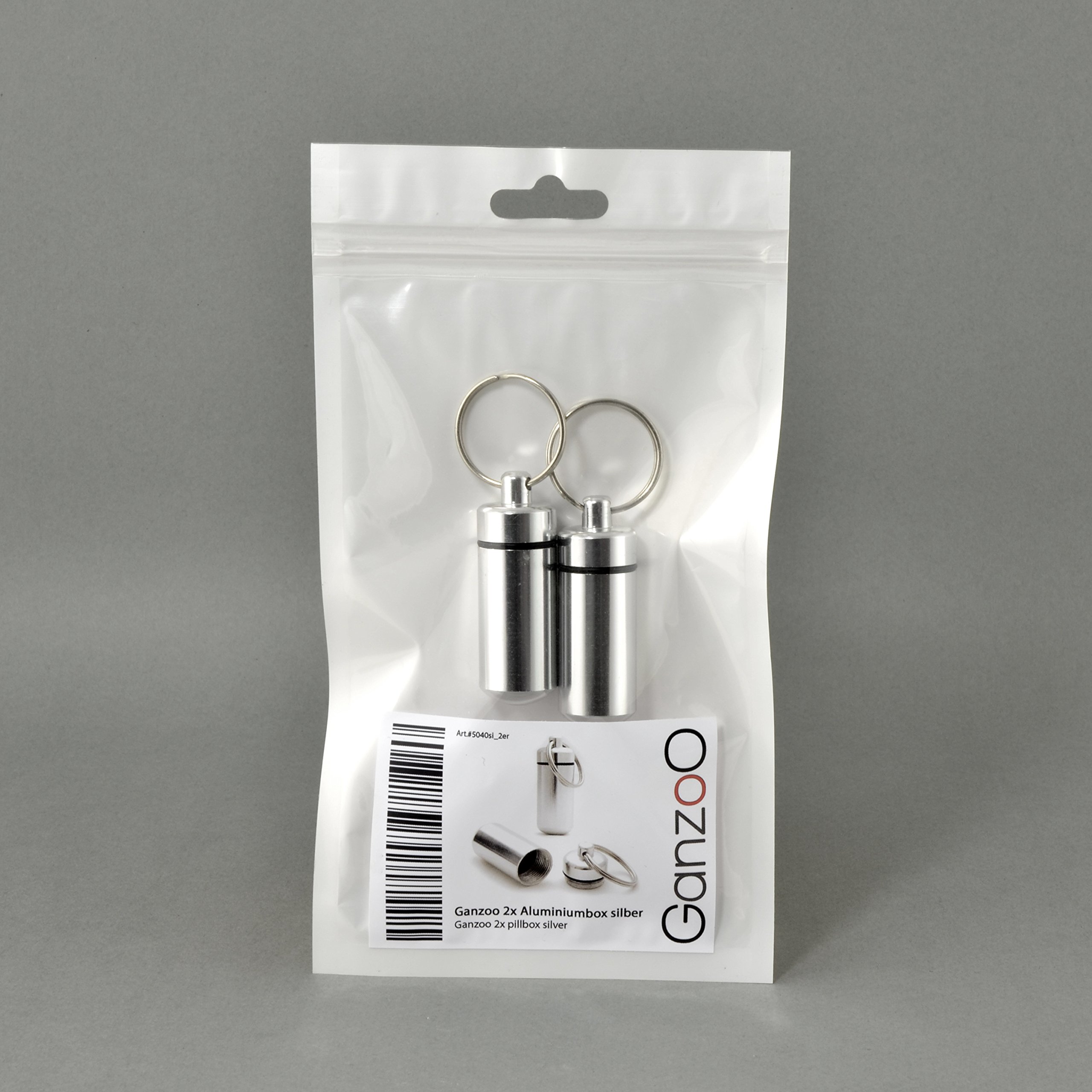 Ganzoo – Portapillole Impermeabile A Vite Con Portachiavi, Alluminio Argentato, Altezza 45 Mm